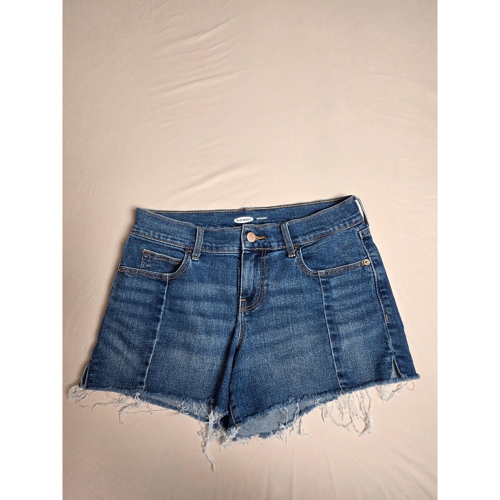 Old Navy Boyfriend Jean Shorts‎ Womens 2 Blue Medium Wash Raw Hem Front Seams